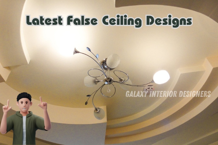 Showcase of the latest false ceiling designs by Galaxy Interior Designers in Chennai, featuring contemporary circular patterns and a stylish light fixture for modern interiors