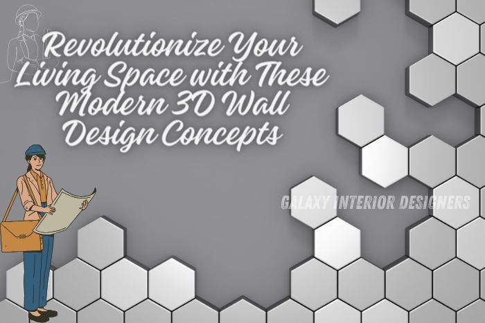Revolutionize your living space with these modern 3D wall design concepts presented by Galaxy Interior Designers in Chennai, featuring a designer reviewing innovative hexagonal wall panels
