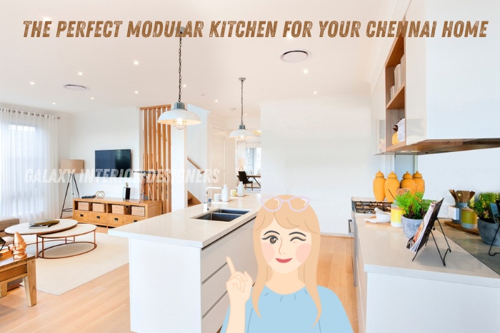 The perfect modular kitchen for your Chennai home, designed by Galaxy Interior Designers, featuring a bright and spacious open-plan kitchen with modern cabinetry and a breakfast island.