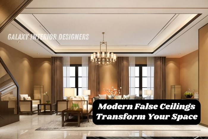 Elegant living room with modern false ceiling design by Galaxy Interior Designers in Chennai, enhancing residential interiors with style