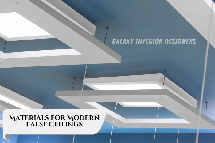 Stylish modern false ceiling materials with geometric lighting design by Galaxy Interior Designers in Chennai, creating elegant and contemporary interior