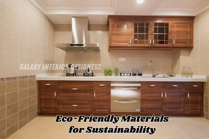 Eco-friendly modular kitchen design by Galaxy Interior Designers in Chennai featuring sustainable wooden cabinets