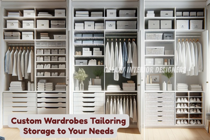 Custom wardrobe design with tailored storage solutions by Galaxy Interior Designers in Chennai, featuring modern wardrobes with organized shelves